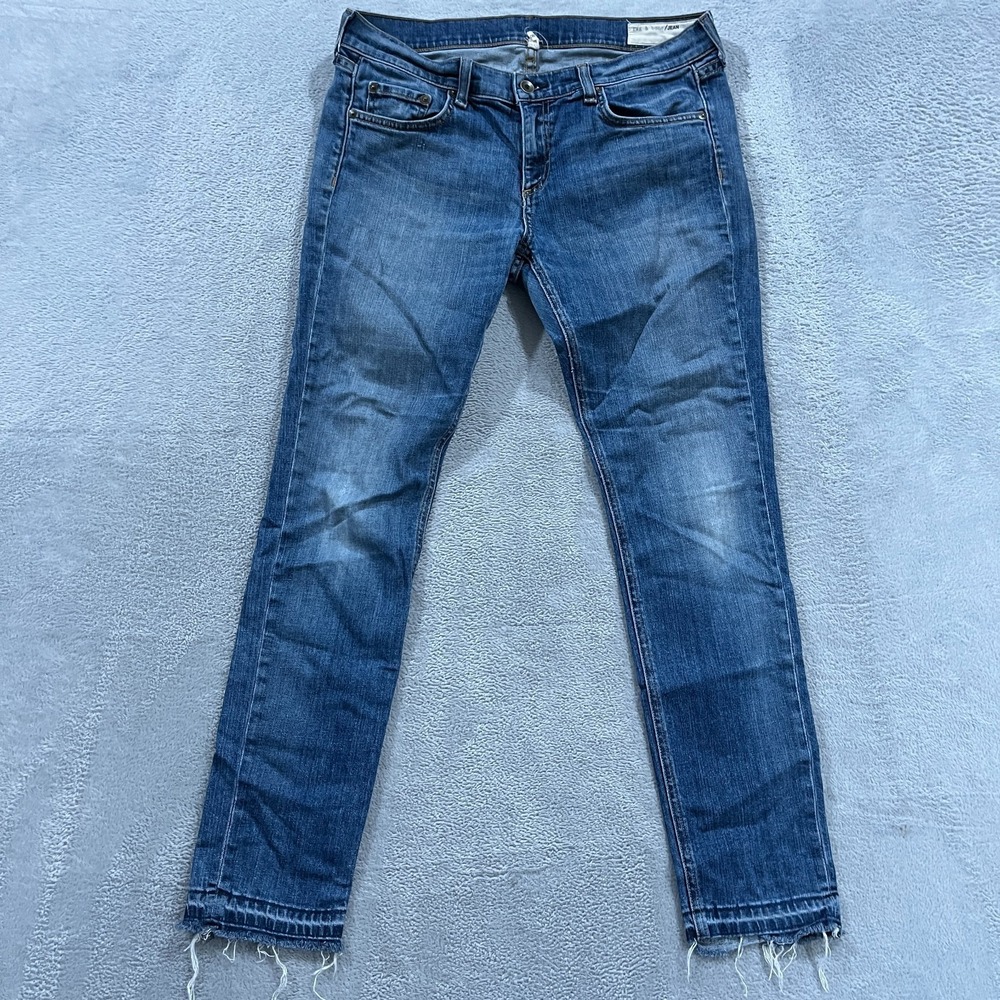 Rag & Bone Skinny Raw Hem Jeans in Amelie 29 Low Rise Western Blue Denim Y2K